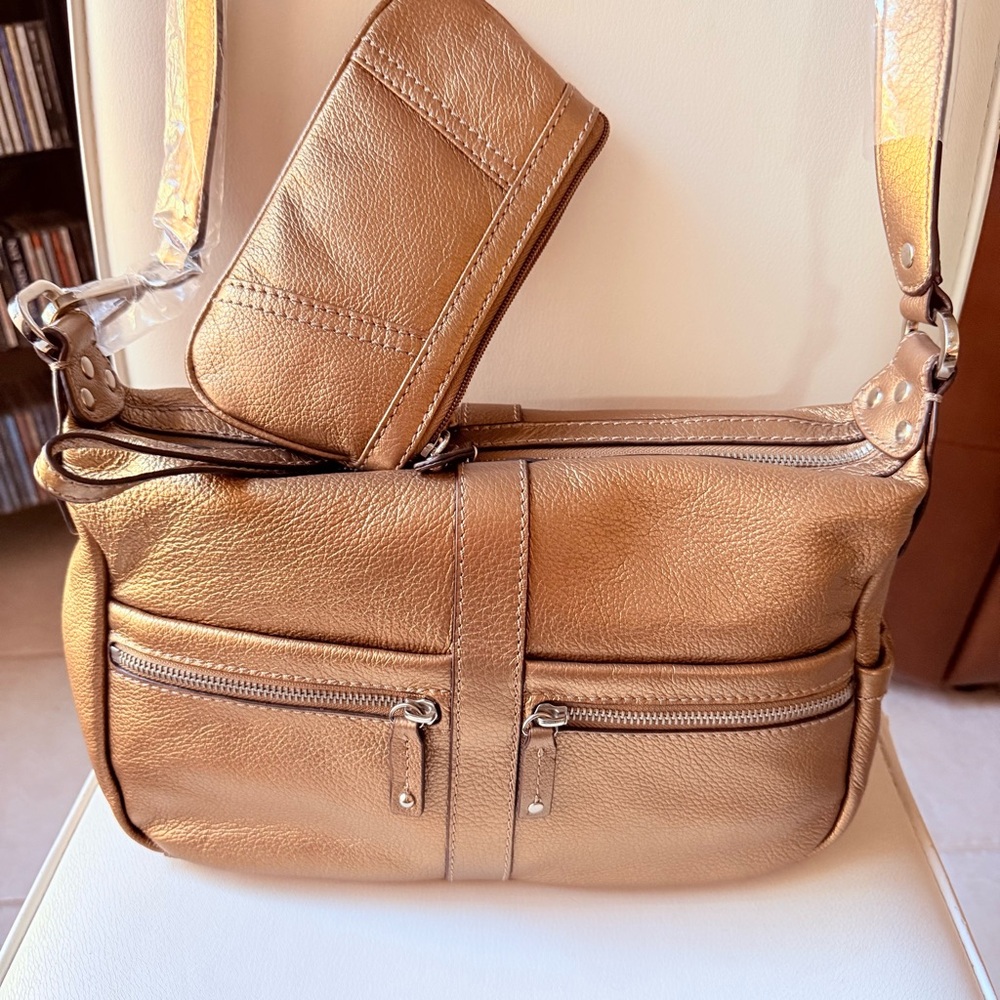 Tignanello Gold Shoulder Bag with Pouch
